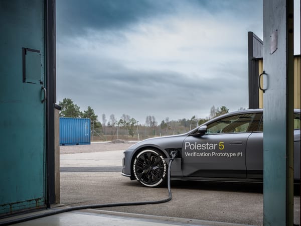 The Polestar 5 prototype getting a fast charge: 20% to 80% in 10 minutes. 